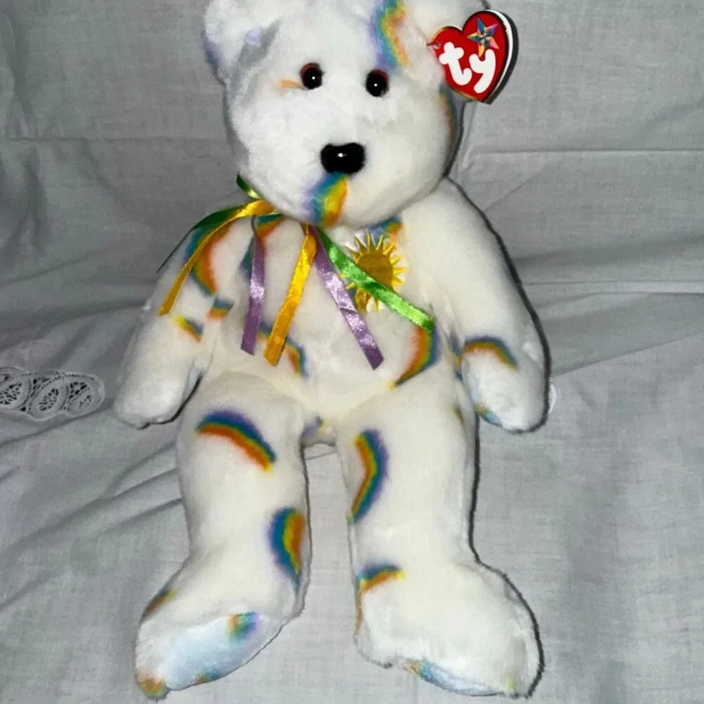 Rare 2002 Ty Beanie Buddy Cheery 15” Rainbow Sun Bear – Mint with Embroidered Ty